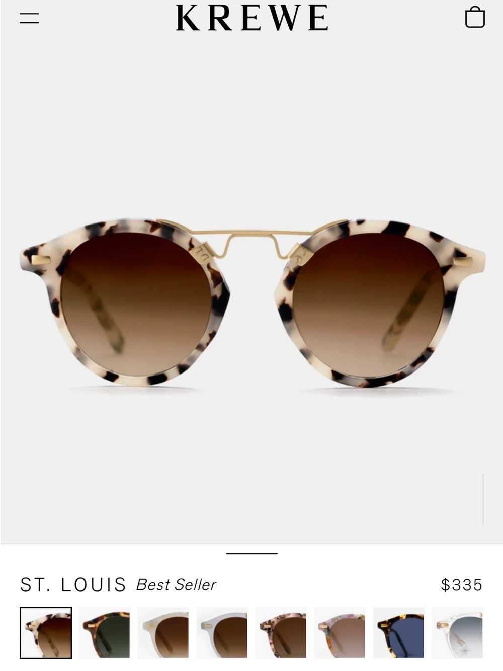 Sunglasses on product page